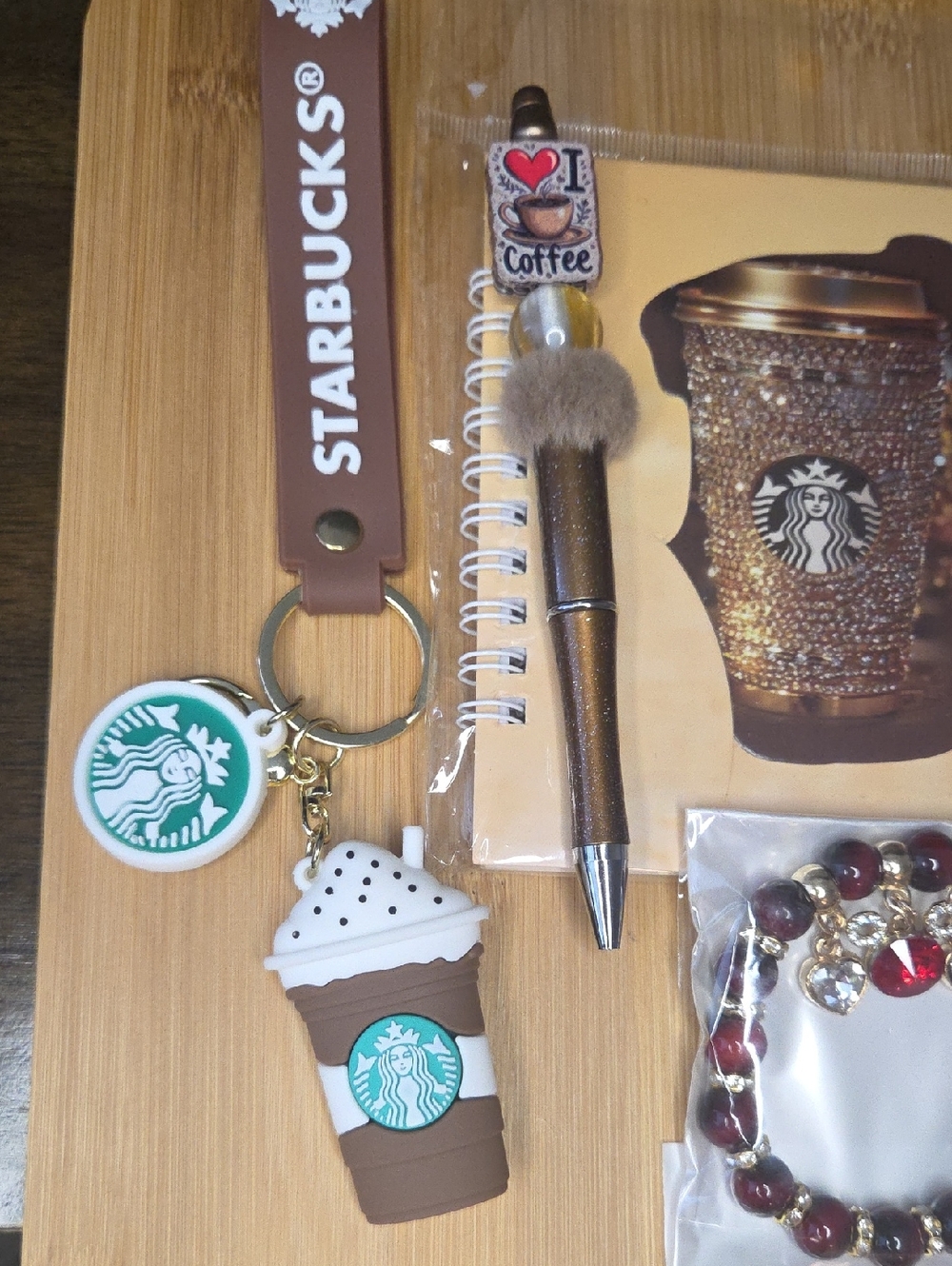 Starbucks Themed Gift Set With Frap Bag Charm, Pen, Bracelet and Notebook - Picture 3 of 4